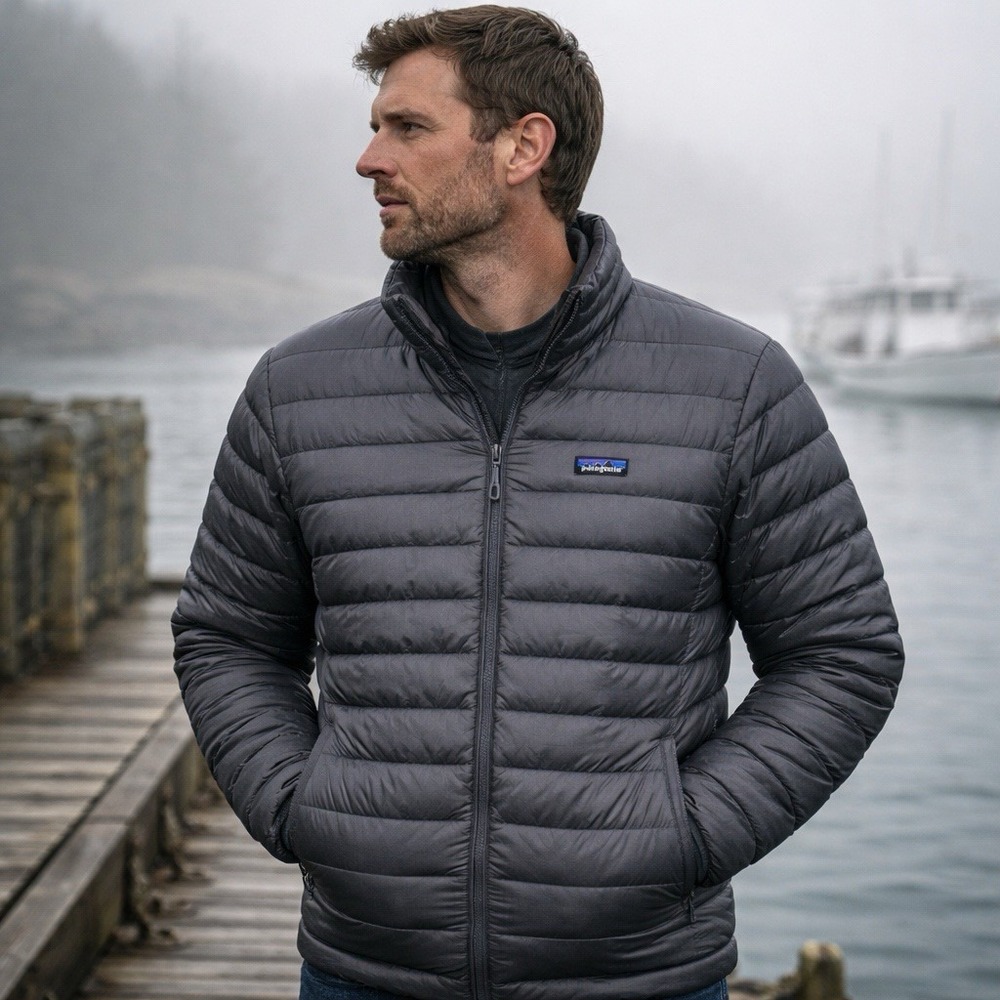 Patagonia Down Sweater Jacket Mens M Puffer Full Zip Feather Grey 84674 $229